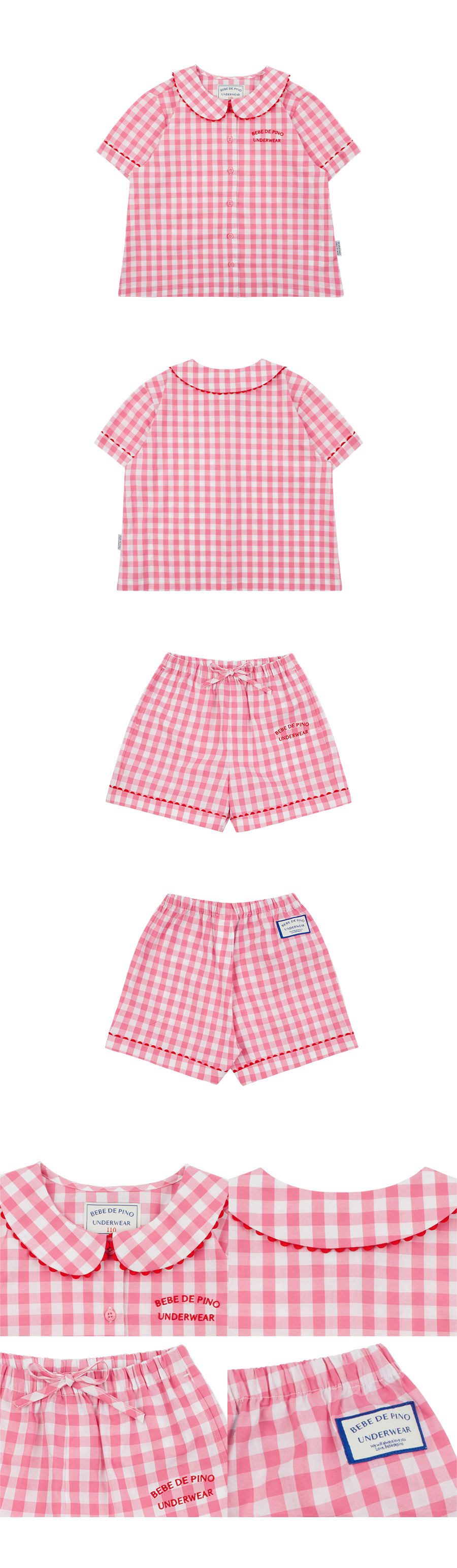 Paris pink check girl pajamas set Details